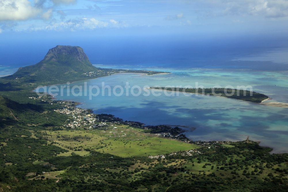 La Gaulette from above - View over La Gaulette to the mountain Le Morne Brabant at the south-west coast of the island Mauritius at the Indian Ocean