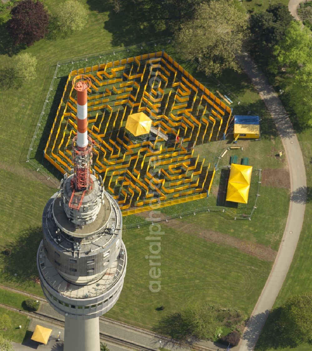 Aerial image Dortmund - Labyrinth at the TV tower in Westphalia Park / Florianturm Dortmund in the state North Rhine-Westphalia