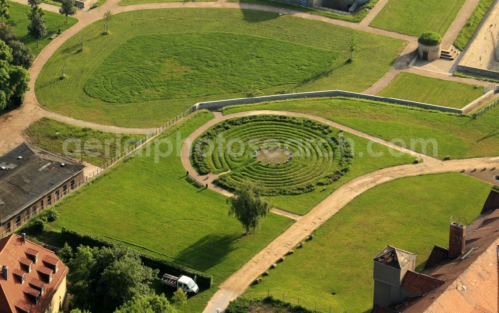 Erfurt from above - On the site of the former citadel Petersberg in the Old Town of Erfurt is a publicly available labyrinth