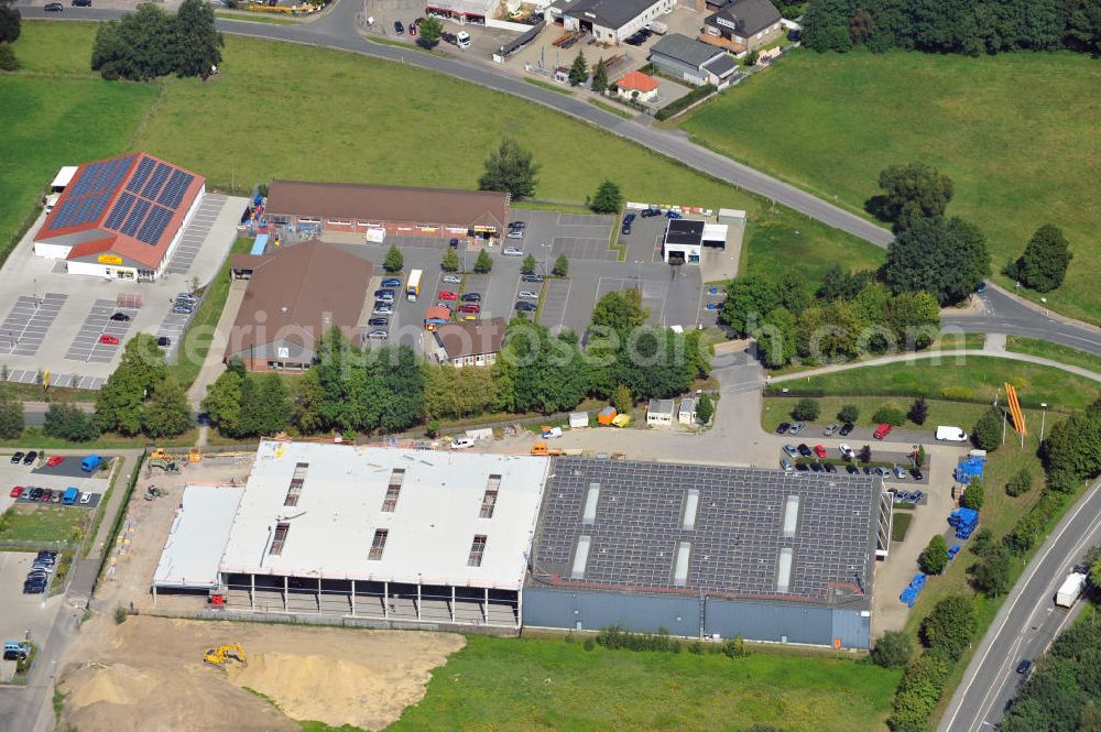 Aerial image Bergkamen - Lager- und Produktionshalle an der Rünther Straße 120 in Bergkamen in Nordrhein-Westfalen / North Rhine-Westphalia. Ein Projekt der Unternehmensgruppe Markus Gerold. Mieter ist die Finnveden Bulten GmbH.