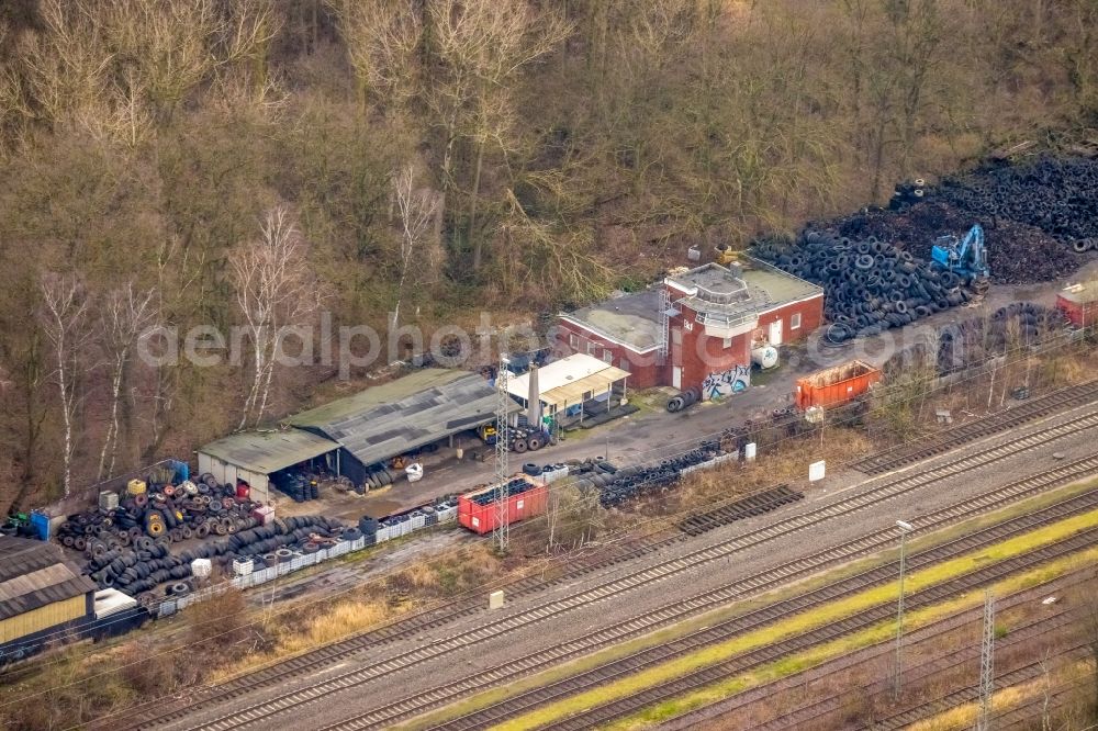 Aerial photograph Bergkamen - Bearing surface for used tires in the industrial area on street Werner Strasse in Bergkamen in the state North Rhine-Westphalia, Germany