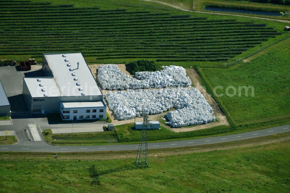 Grevesmühlen from the bird's eye view: Camp surface and office house of the Lenzen-MillTech GmbH Co. KG in Grevesmuehlen in the federal state Mecklenburg-West Pomerania, Germany