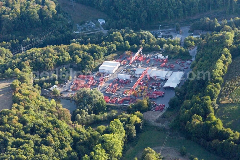 Aerial photograph Bad Rappenau - Bearing surface of Kranvermietung Mayer in the industrial area in Bad Rappenau in the state Baden-Wurttemberg, Germany