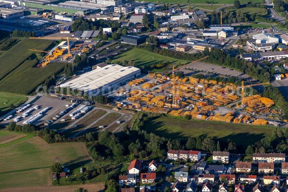 Bad Waldsee from the bird's eye view: Bearing surface of Liebherr-Werk Biberach GmbH, Subsidary Bad Waldsee in the industrial area in Bad Waldsee in the state Baden-Wuerttemberg, Germany