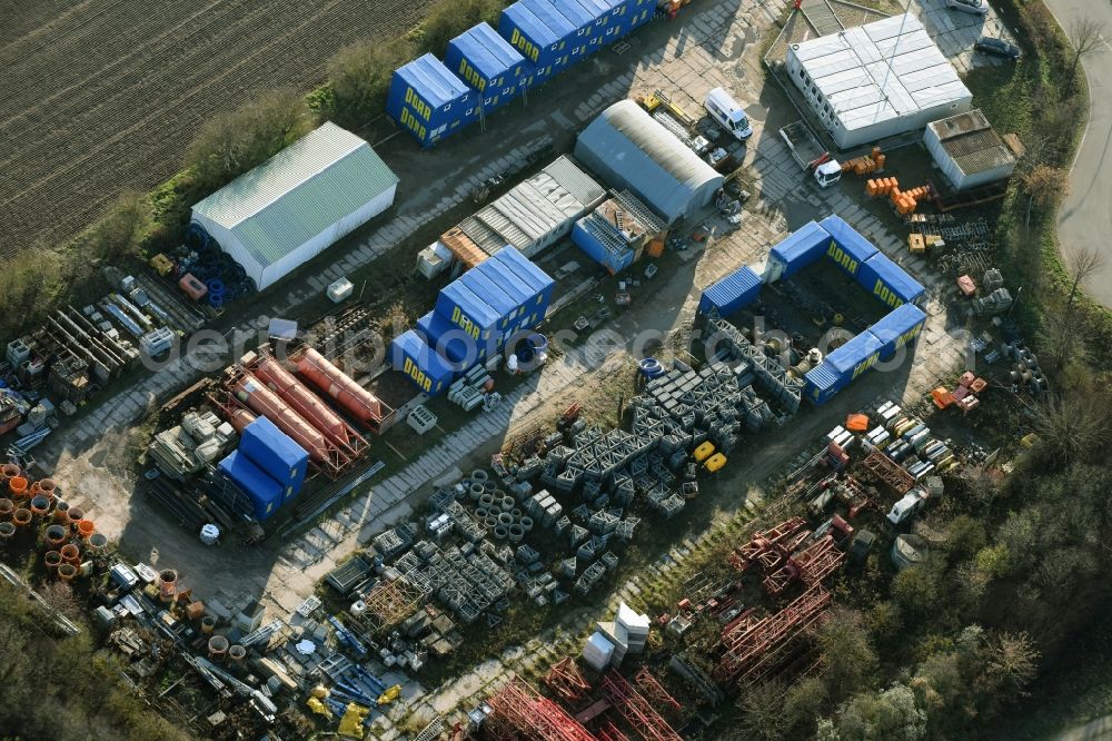 Aerial photograph Rüdersdorf - Bearing surface der Porr Equipment Services Deutschland GmbH in the industrial area in Ruedersdorf in the state Brandenburg