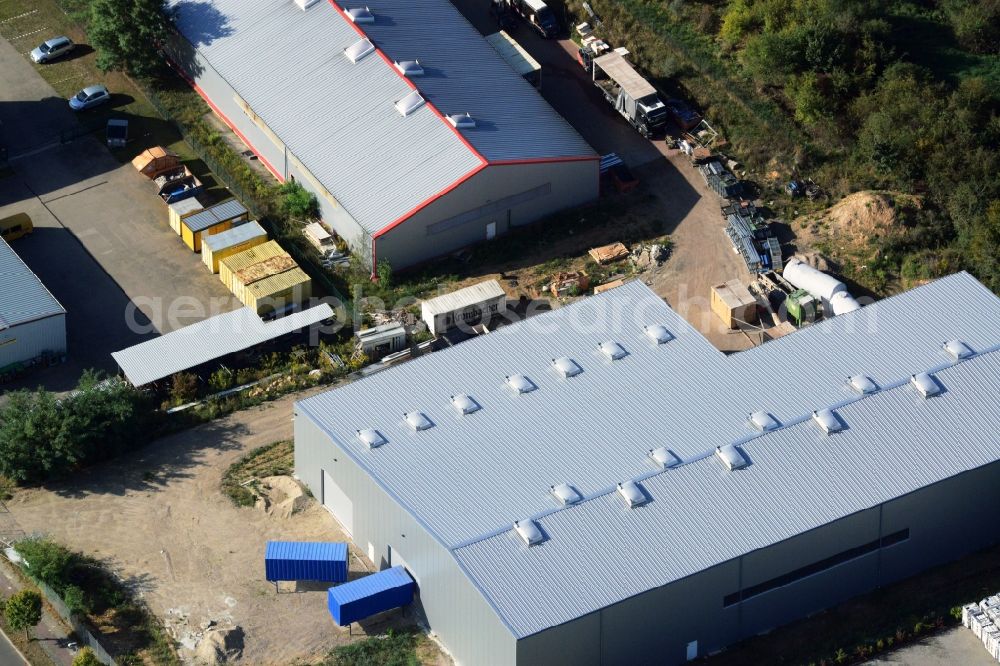 Strausberg from above - Newly built warehouse in the industrial area on the street Am Biotop in Strausberg in Brandenburg