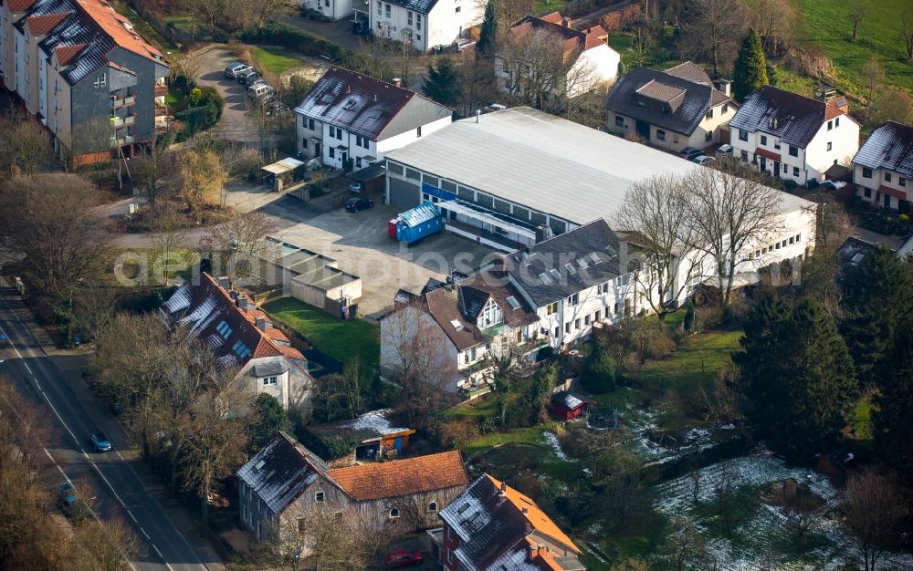 Witten from the bird's eye view: Warehouse and residential buildings on Neuer Weg in Witten in the state of North Rhine-Westphalia