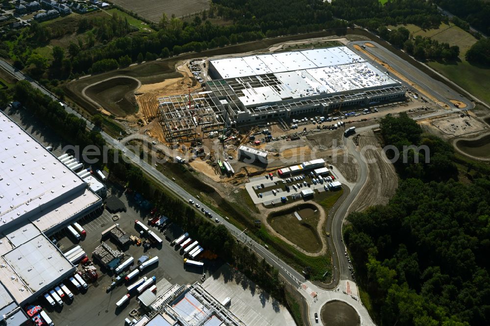 Stelle from above - Construction site for the new construction of a warehouse for Aldi on Harburger Strasse in Stelle in the state Lower Saxony, Germany