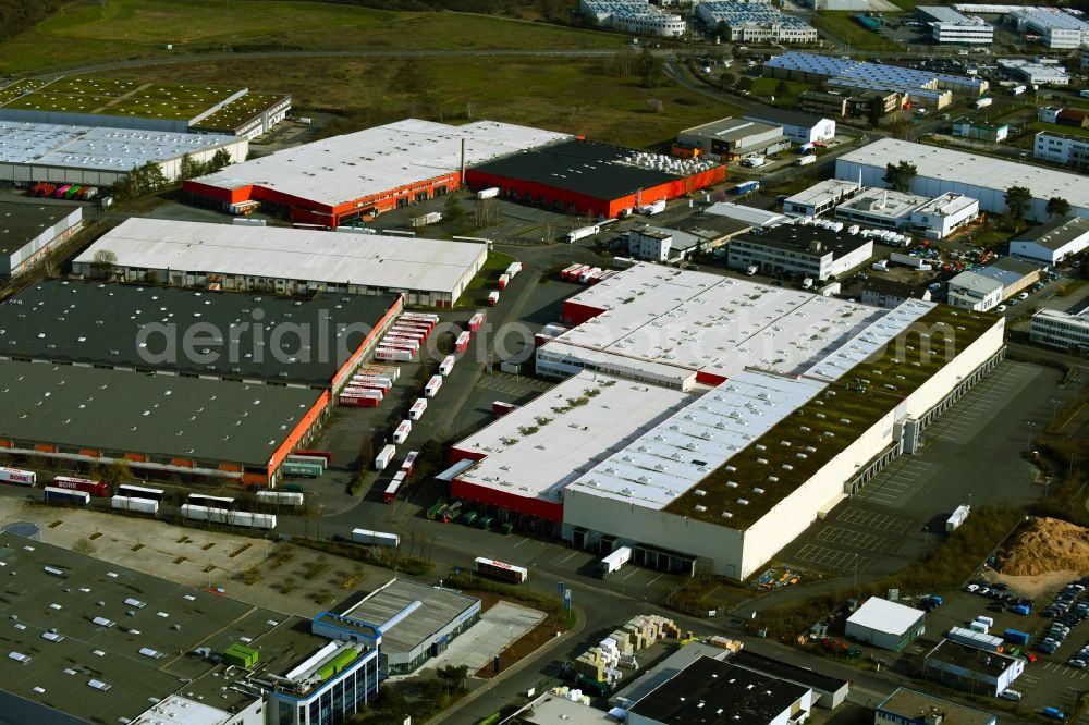 Aerial image Dietzenbach - Warehouses and forwarding building of the company Spedition Bork GmbH & Co. KG in Dietzenbach in the state Hesse, Germany