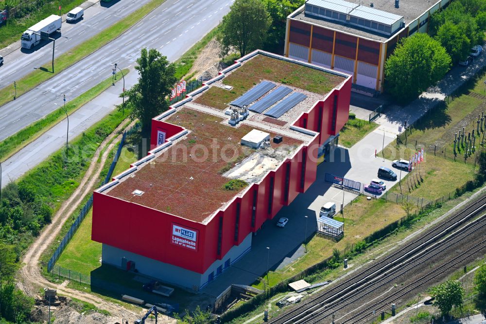 Berlin from the bird's eye view: Construction site for the new construction of a self-storage warehouse on Maerkischen Allee in the district Marzahn in Berlin, Germany