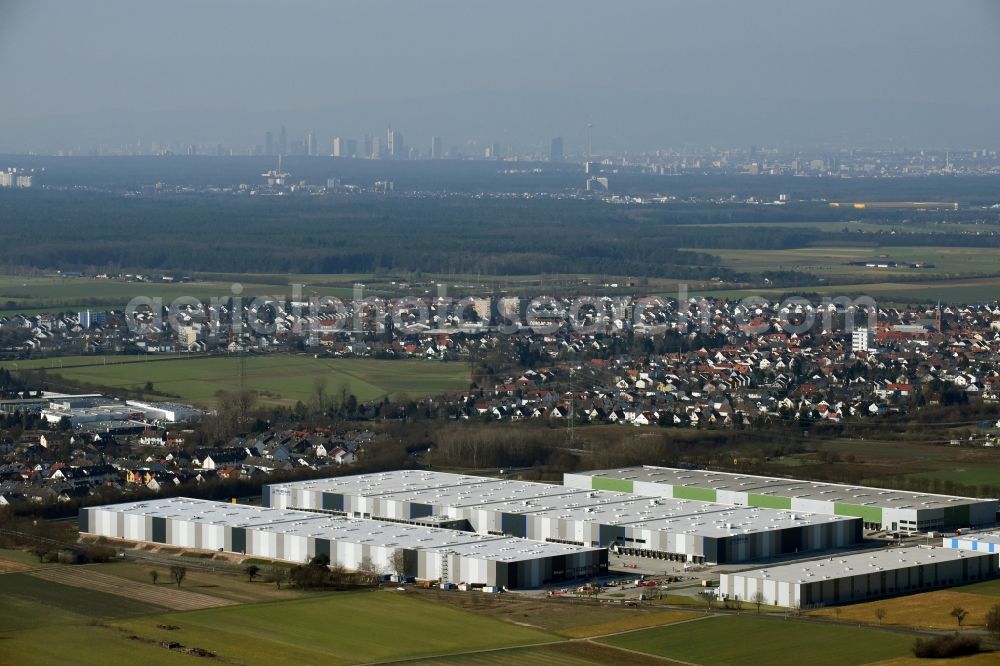 Aerial image Rodgau - Warehouses and forwarding building of agotrans Logistik GmbH in Rodgau in the state Hesse