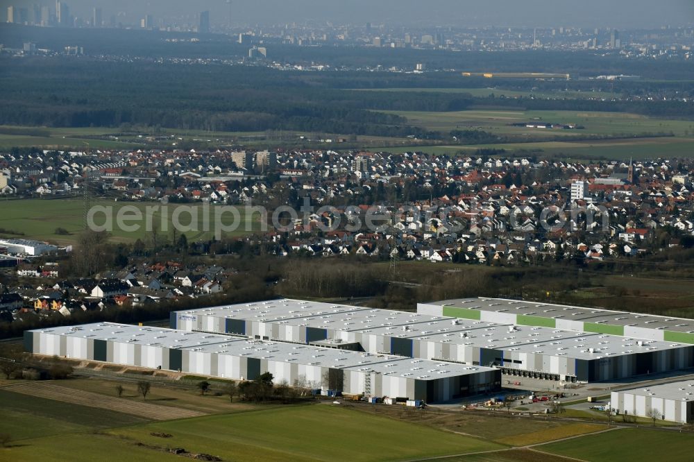 Aerial photograph Rodgau - Warehouses and forwarding building of agotrans Logistik GmbH in Rodgau in the state Hesse