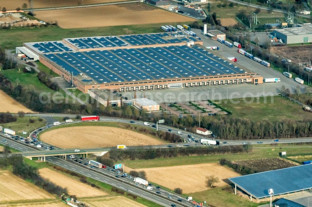 Aerial photograph Ettenheim - Warehouses and forwarding building of ALDI Mahlberg Unternehmensgruppe ALDI SUeD on Rotackerstrasse in Orschweier in the state Baden-Wurttemberg, Germany