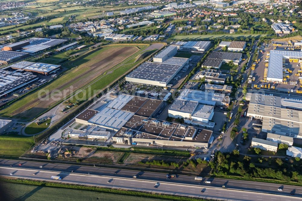 Bruchsal from above - Warehouses and forwarding building of Blanco Logistic in Bruchsal in the state Baden-Wurttemberg, Germany