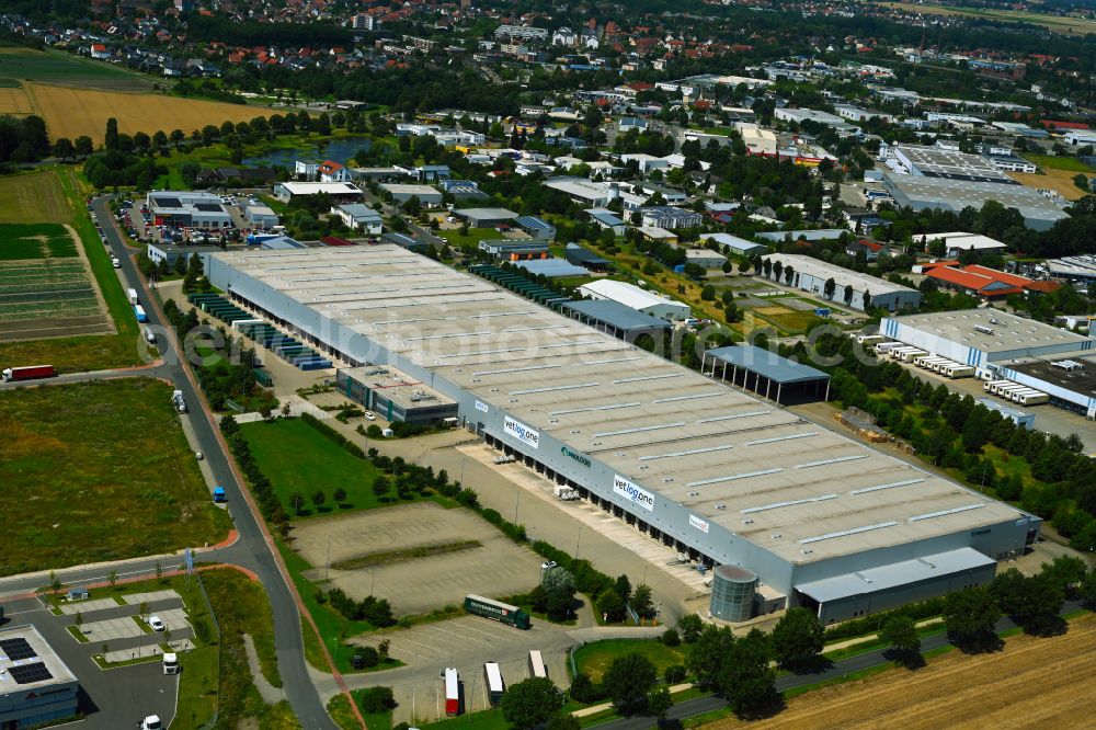 Wunstorf from above - Warehouses and forwarding buildings of CTKG Logistik GmbH and VetLogOne GmbH on Lise-Meitner-Strasse in Wunstorf in the state of Lower Saxony, Germany