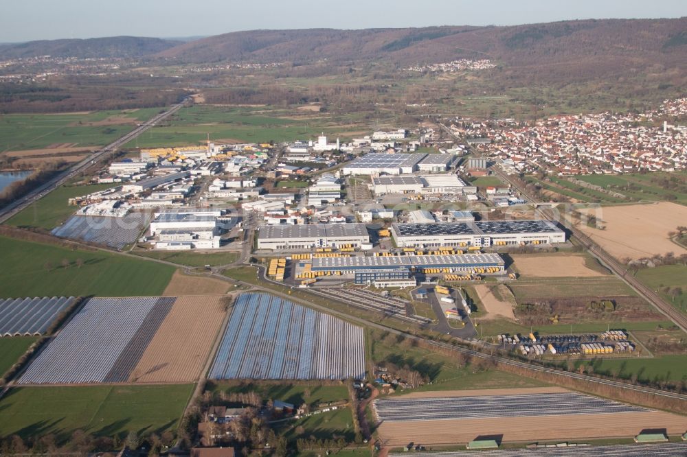 Malsch from the bird's eye view: Warehouses and forwarding building of Dachser GmbH & Co.KG in Malsch in the state Baden-Wuerttemberg