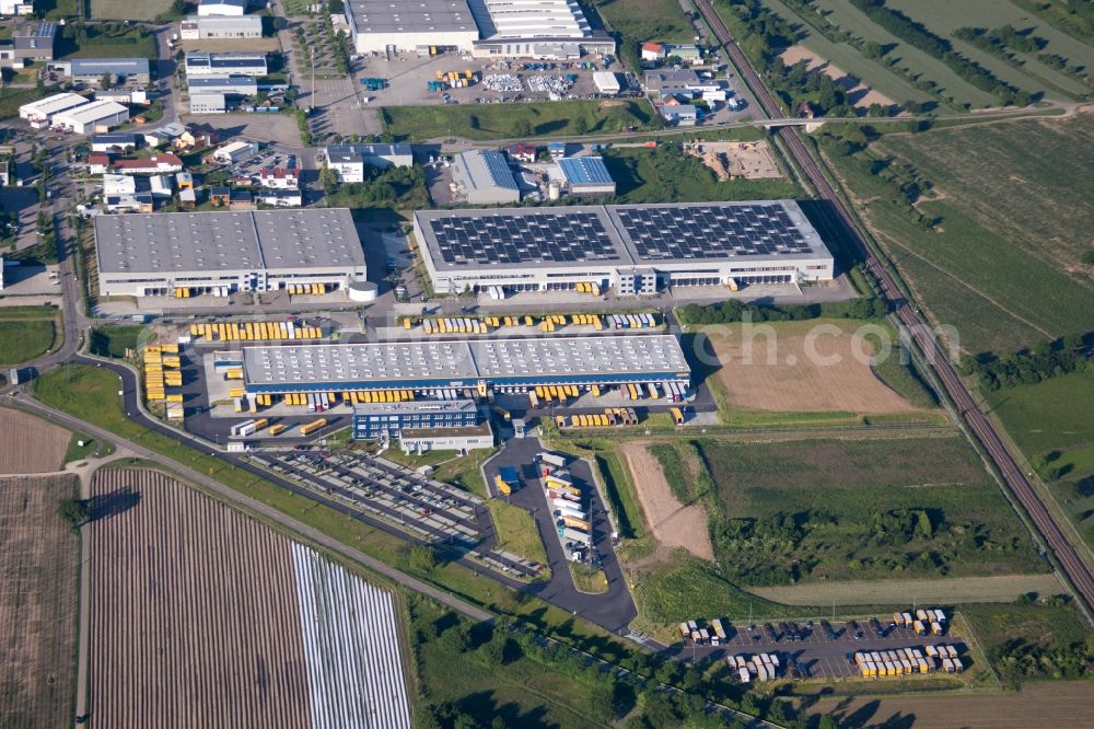 Malsch from the bird's eye view: Warehouses and forwarding building of Dachser GmbH & Co.KG in Malsch in the state Baden-Wuerttemberg