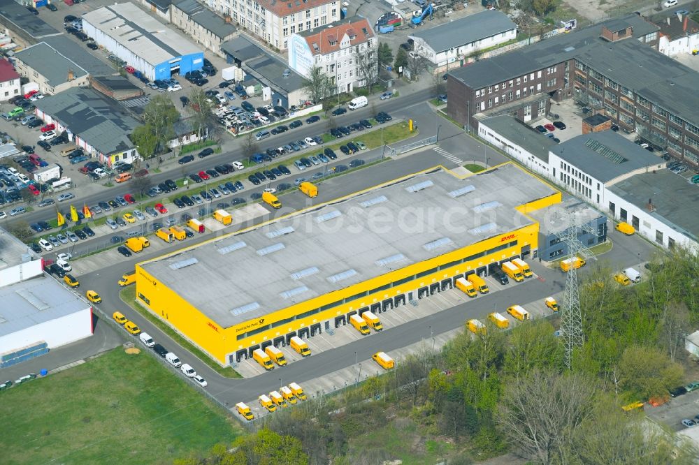 Berlin from above - Warehouses and forwarding building DHL Delivery Berlin Zentrum on Josef-Orlopp-Strasse in the district Lichtenberg in Berlin, Germany