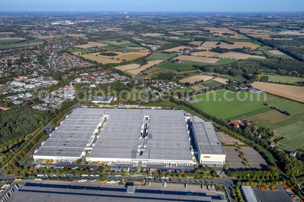 Aerial image Unna - Warehouses and forwarding building of DHL Solutions Fashion GmbH in Unna in the state North Rhine-Westphalia, Germany