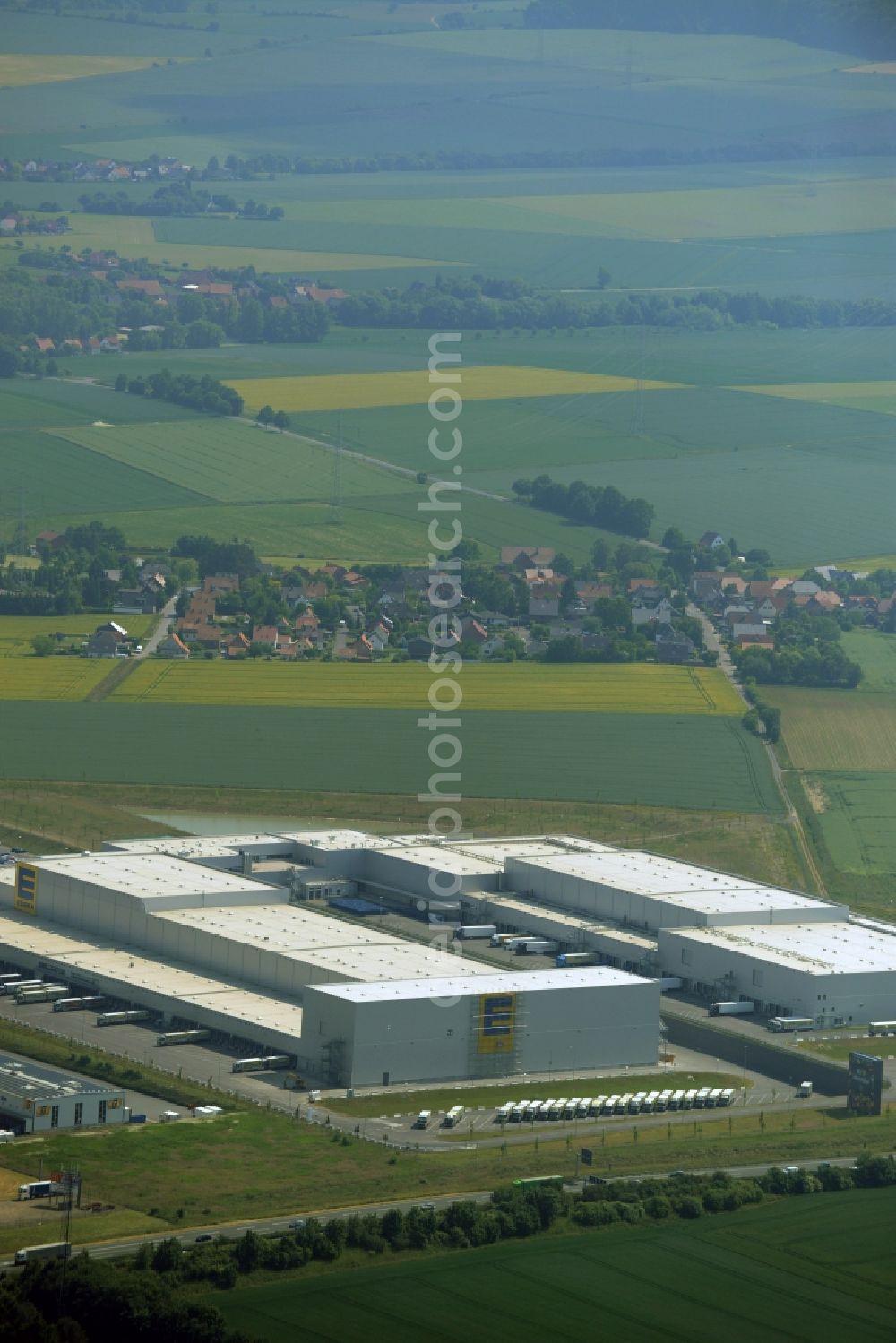 Lauenau from above - Warehouses and forwarding building of EDEKA- Logistic Center in Lauenau in the state Lower Saxony