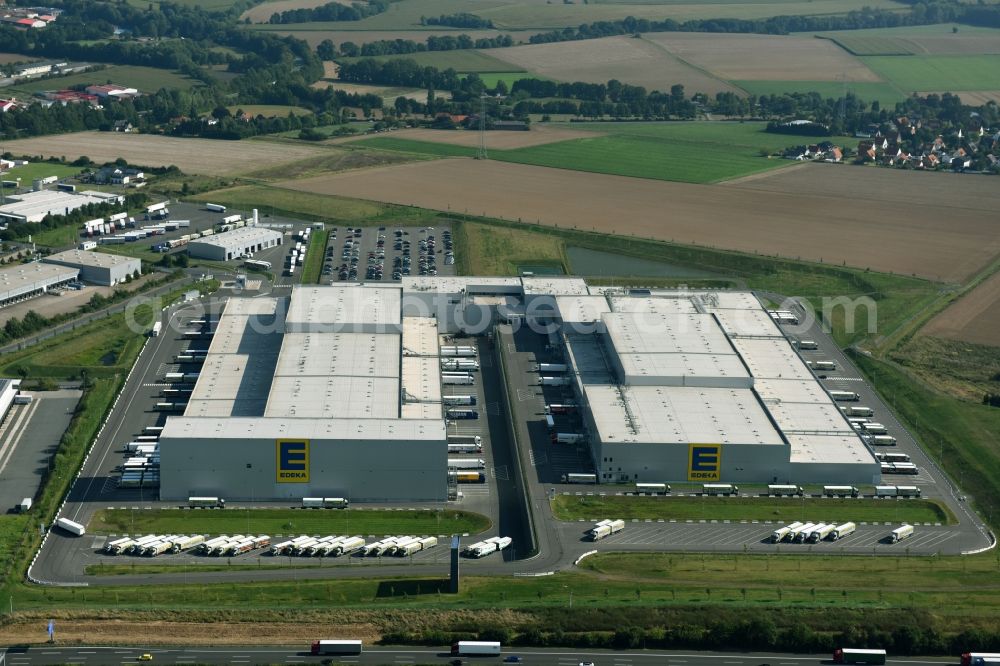 Lauenau from above - Warehouses and forwarding building of EDEKA- Logistic Center in Lauenau in the state Lower Saxony