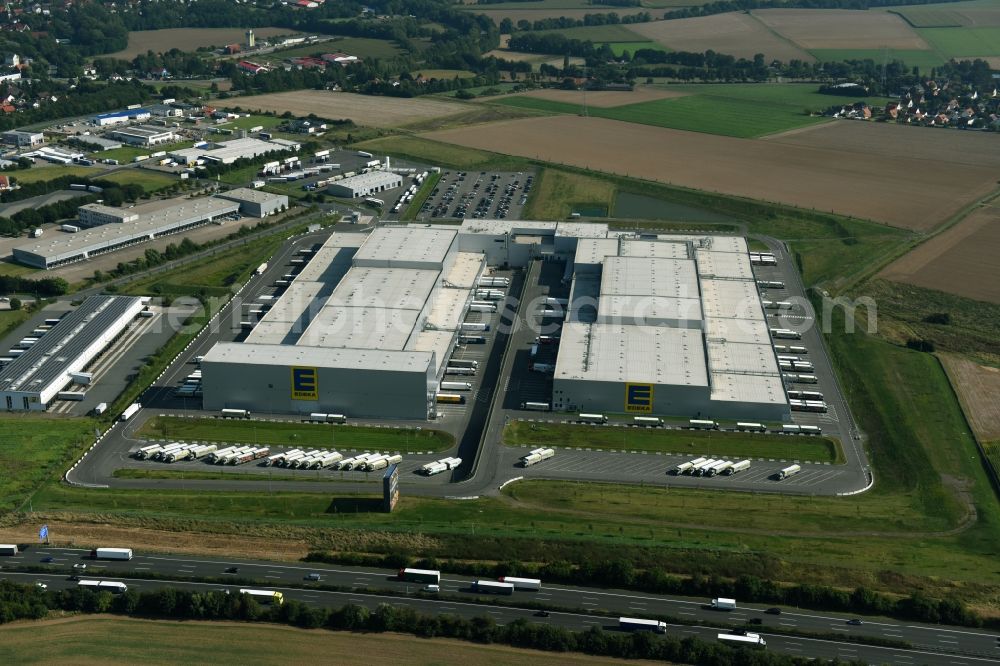 Lauenau from the bird's eye view: Warehouses and forwarding building of EDEKA- Logistic Center in Lauenau in the state Lower Saxony