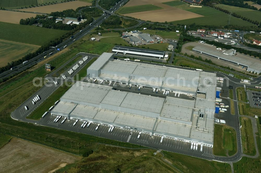 Lauenau from the bird's eye view: Warehouses and forwarding building of EDEKA- Logistic Center in Lauenau in the state Lower Saxony