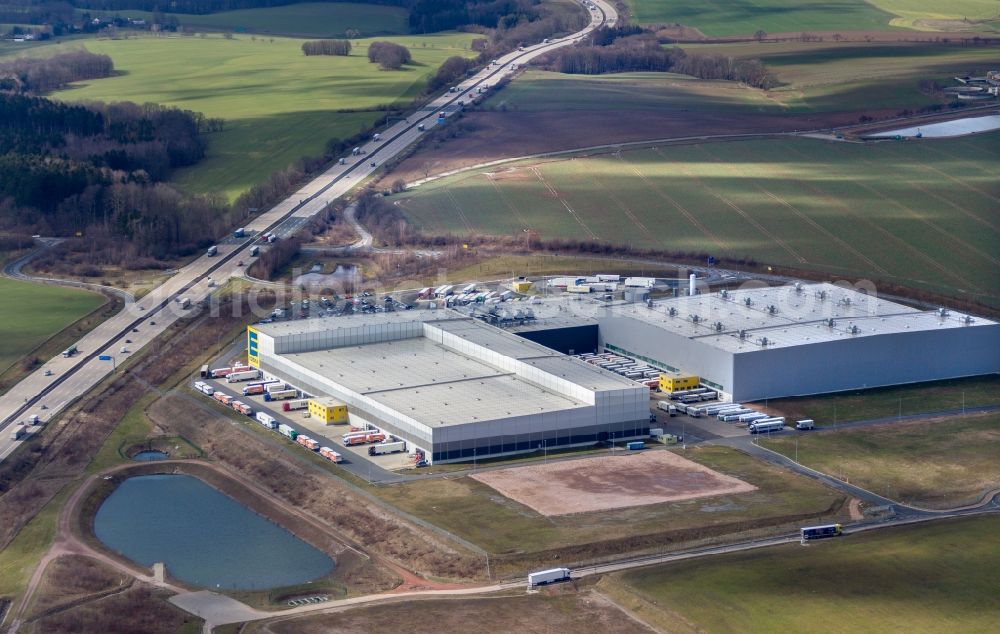 Aerial image Striegistal - Warehouses and forwarding building EDEKA Zentrallager in Striegistal in the state Saxony, Germany