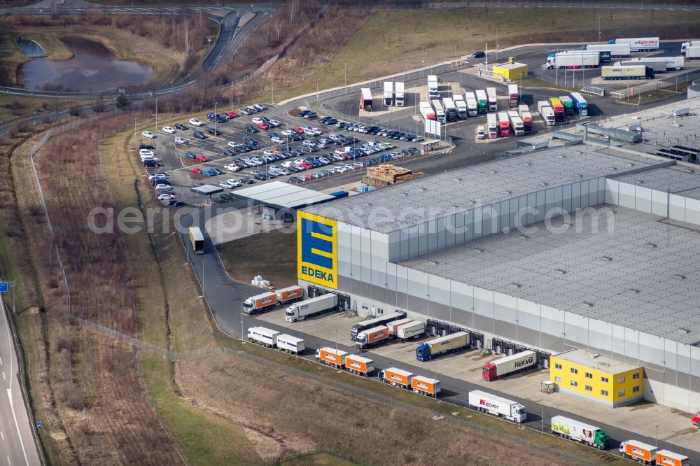 Striegistal from above - Warehouses and forwarding building EDEKA Zentrallager in Striegistal in the state Saxony, Germany