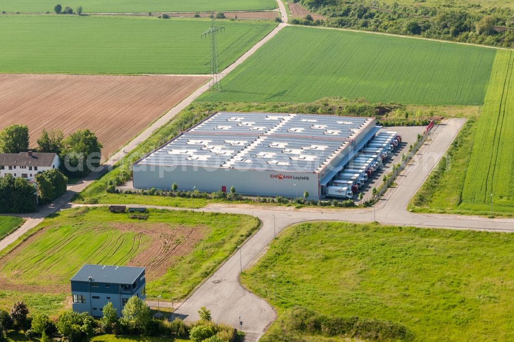 Landau in der Pfalz from the bird's eye view: Warehouses and forwarding building Ehrmann Logistik in Landau in der Pfalz in the state Rhineland-Palatinate, Germany