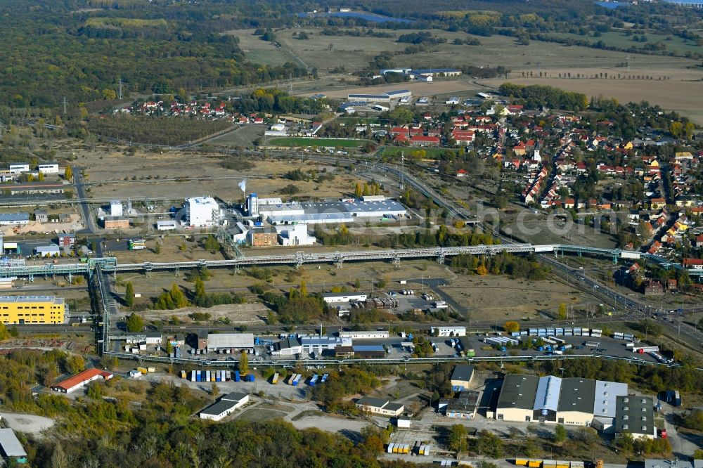 Aerial photograph Bitterfeld-Wolfen - Warehouses and forwarding building on Farbenstrasse in the district Greppin in Bitterfeld-Wolfen in the state Saxony-Anhalt, Germany