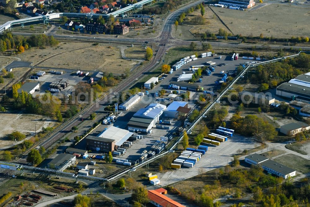 Aerial image Bitterfeld-Wolfen - Warehouses and forwarding building on Farbenstrasse in the district Greppin in Bitterfeld-Wolfen in the state Saxony-Anhalt, Germany