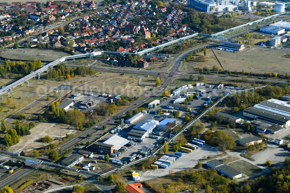 Aerial photograph Bitterfeld-Wolfen - Warehouses and forwarding building on Farbenstrasse in the district Greppin in Bitterfeld-Wolfen in the state Saxony-Anhalt, Germany