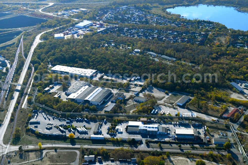 Aerial image Bitterfeld-Wolfen - Warehouses and forwarding building on Farbenstrasse in the district Greppin in Bitterfeld-Wolfen in the state Saxony-Anhalt, Germany