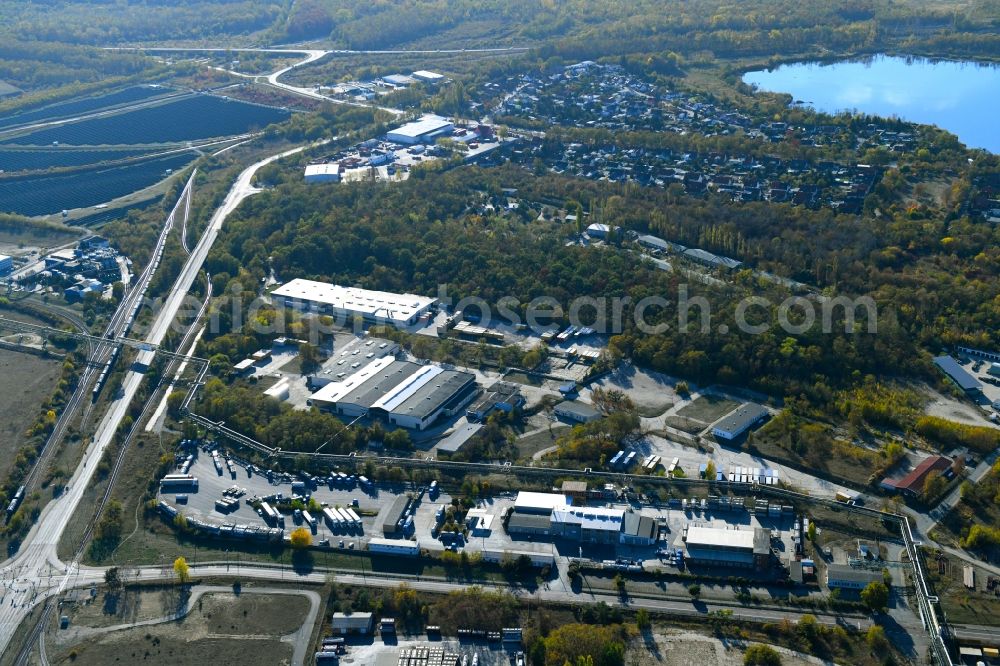 Aerial photograph Bitterfeld-Wolfen - Warehouses and forwarding building on Farbenstrasse in the district Greppin in Bitterfeld-Wolfen in the state Saxony-Anhalt, Germany