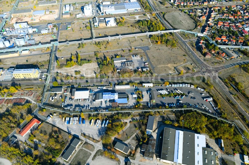 Aerial image Bitterfeld-Wolfen - Warehouses and forwarding building on Farbenstrasse in the district Greppin in Bitterfeld-Wolfen in the state Saxony-Anhalt, Germany