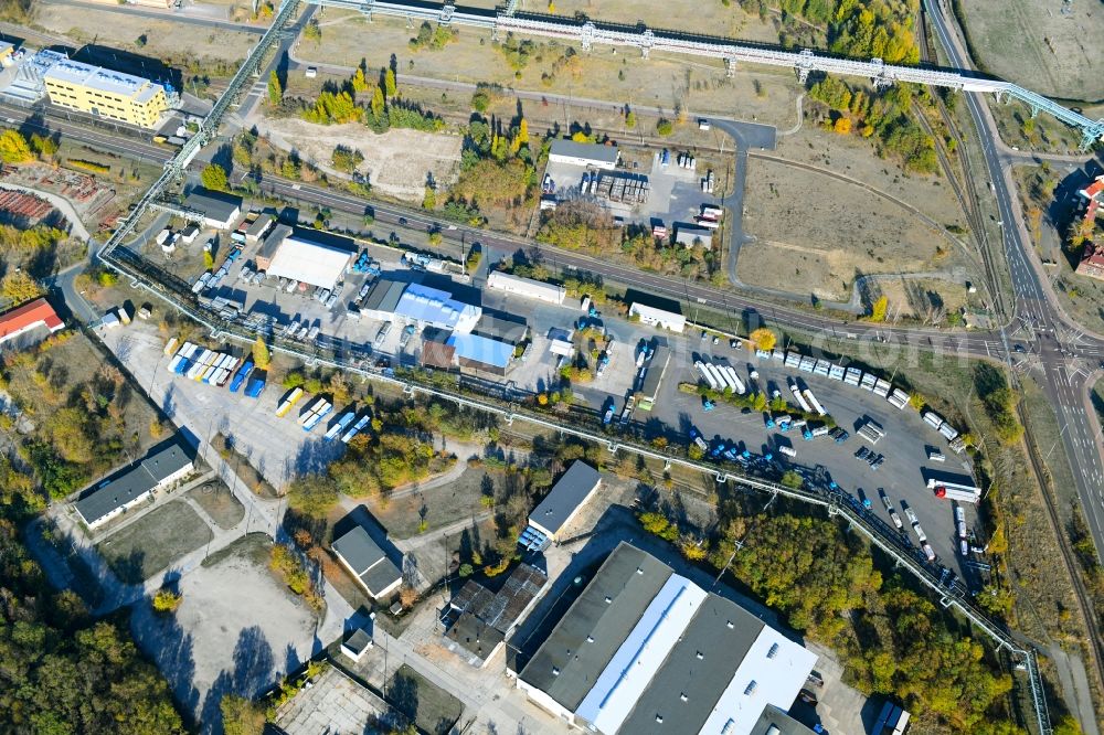 Aerial photograph Bitterfeld-Wolfen - Warehouses and forwarding building on Farbenstrasse in the district Greppin in Bitterfeld-Wolfen in the state Saxony-Anhalt, Germany