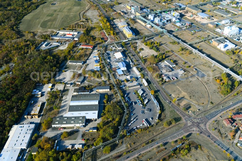 Aerial image Bitterfeld-Wolfen - Warehouses and forwarding building on Farbenstrasse in the district Greppin in Bitterfeld-Wolfen in the state Saxony-Anhalt, Germany