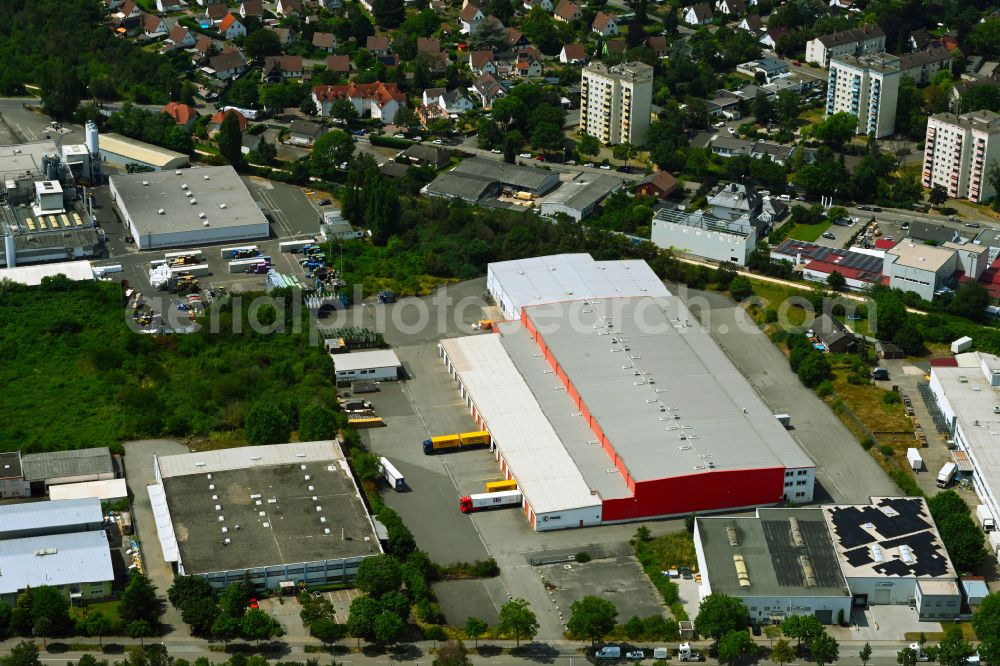 Worms from above - Warehouses and forwarding buildings of the Fiege external warehouse on Niedesheimer Strasse in Worms in the state of Rhineland-Palatinate, Germany