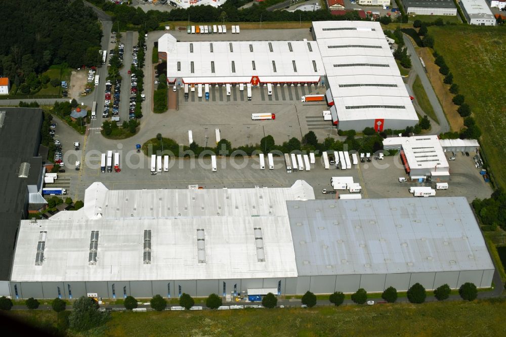 Rangsdorf from above - Warehouses and forwarding building of Fiege Eastern Europe GmbH on Birkenweg in Rangsdorf in the state Brandenburg, Germany