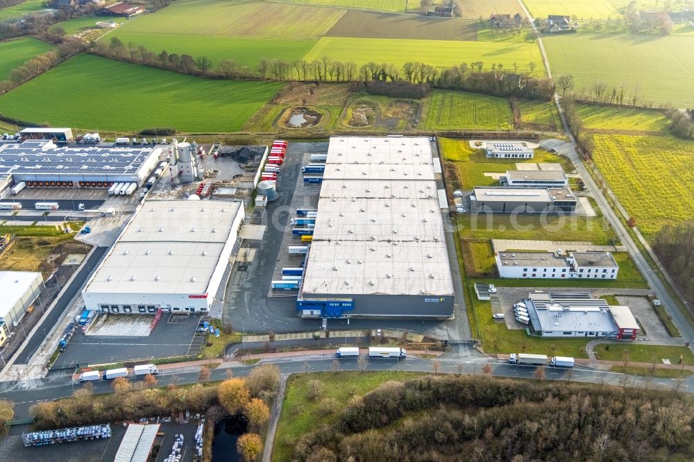 Aerial image Hamm - Warehouses and forwarding building of Friedrich Biermann Logistik and Spedition GmbH on Oberallener Weg in Hamm in the state North Rhine-Westphalia, Germany