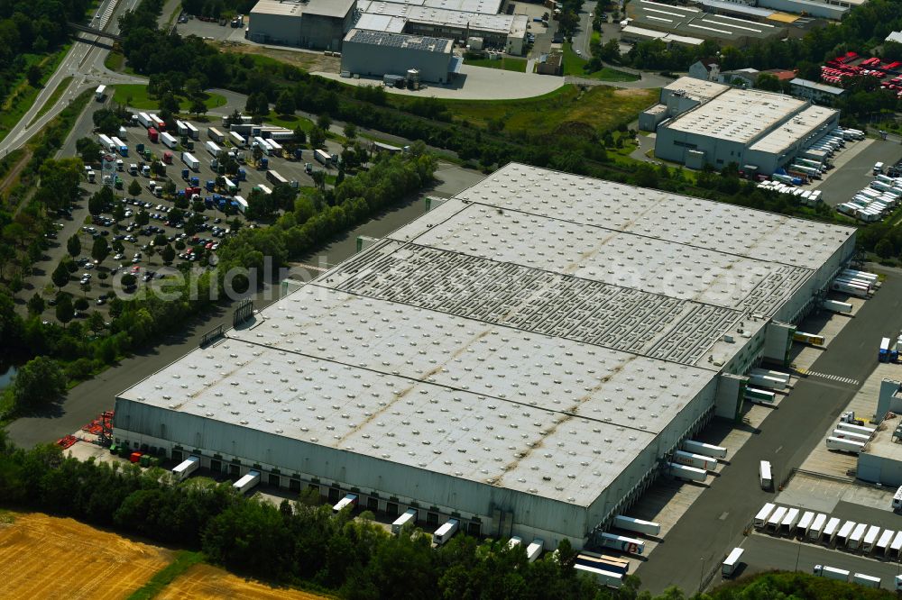 Bingen am Rhein from the bird's eye view: Warehouses and forwarding building Globus Logistik & Service GmbH on street Am Ockenheimer Graben in the district Gaulsheim in Bingen am Rhein in the state Rhineland-Palatinate, Germany