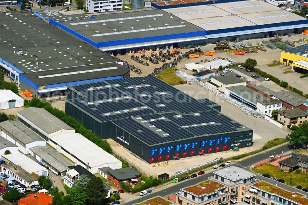 Neu Wulmstorf from above - Warehouses and forwarding building of Glomm Logistics GmbH on street Fritz-Reuter-Strasse in Neu Wulmstorf in the state Lower Saxony, Germany