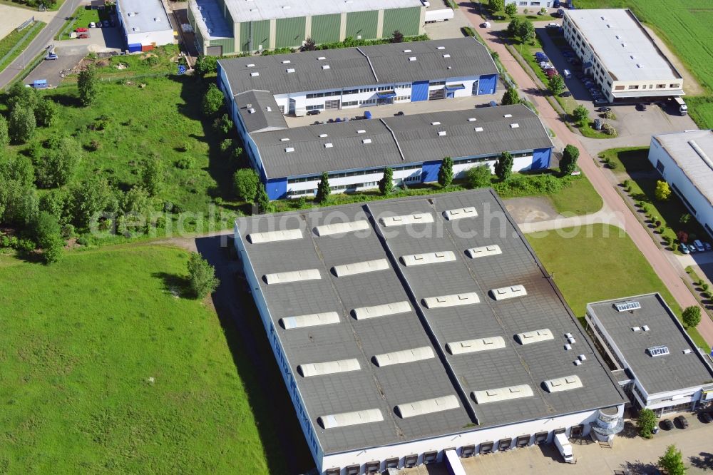 Lützen OT Zorbau from the bird's eye view: Warehouses and forwarding building the wholesale company Franz Kerstin House GmbH & Co. KG in Zorbau, a district of Lutzen in Saxony-Anhalt