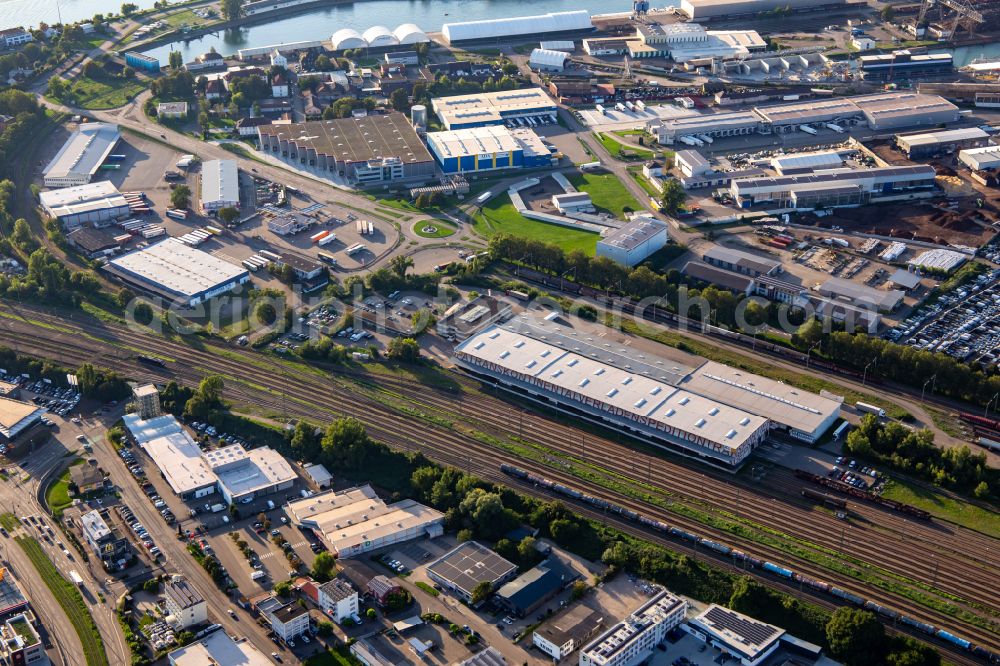 Aerial image Kehl - Warehouses and forwarding building JCL Logistics Germany GmbH on street Koenigsberger Strasse in Kehl in the state Baden-Wuerttemberg, Germany