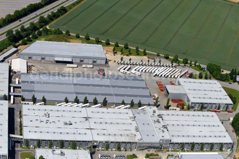 Plattling from the bird's eye view: Warehouses and forwarding building of Kermi GmbH in the district Pankofen in Plattling in the state Bavaria, Germany