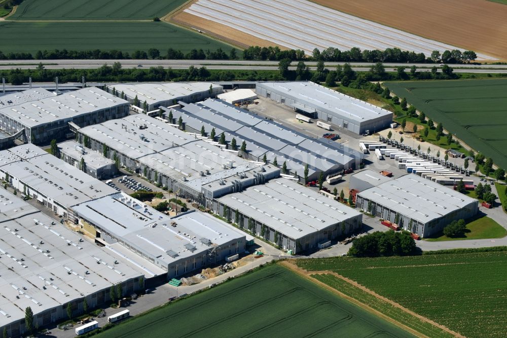 Plattling from above - Warehouses and forwarding building of Kermi GmbH in the district Pankofen in Plattling in the state Bavaria, Germany