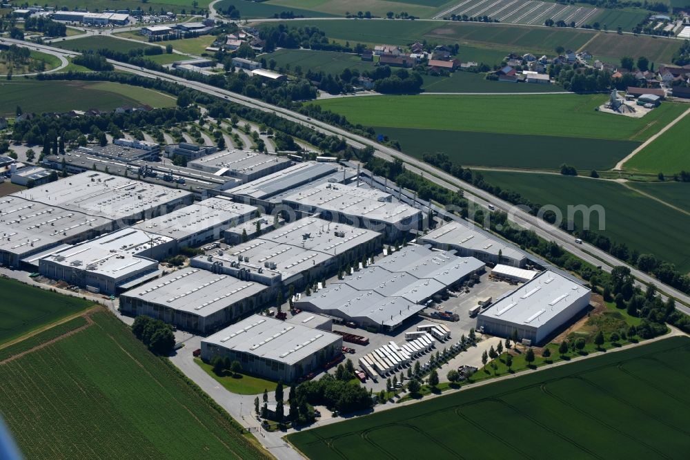 Plattling from above - Warehouses and forwarding building of Kermi GmbH in the district Pankofen in Plattling in the state Bavaria, Germany