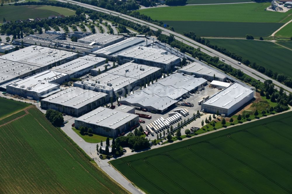 Plattling from the bird's eye view: Warehouses and forwarding building of Kermi GmbH in the district Pankofen in Plattling in the state Bavaria, Germany