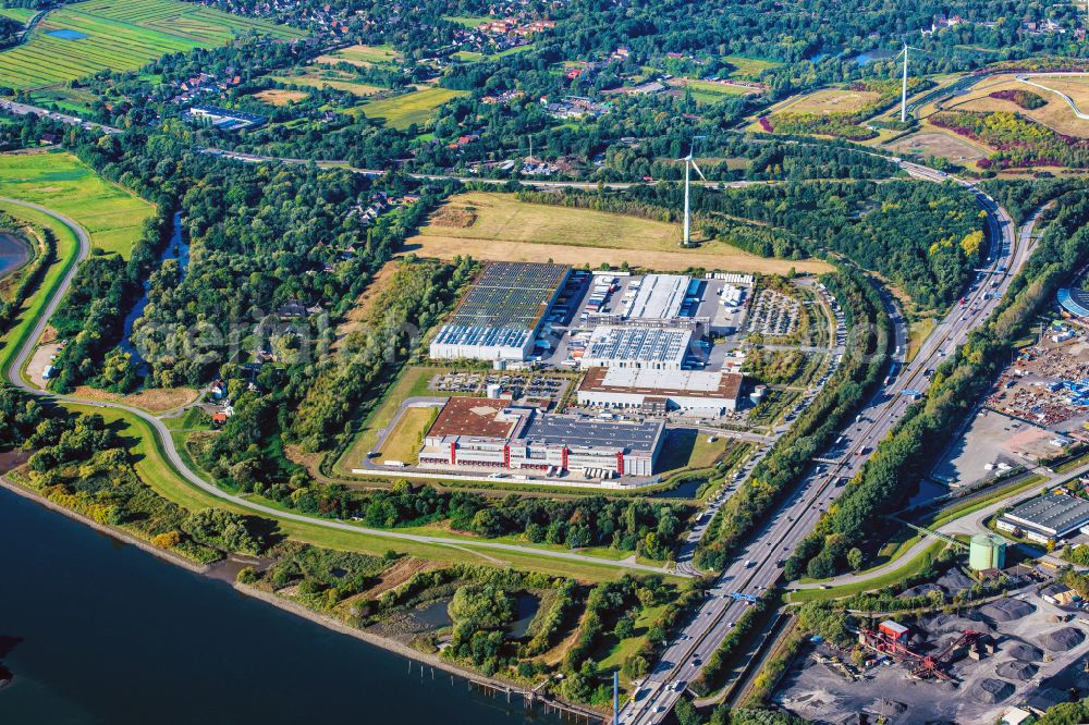 Hamburg from the bird's eye view: Warehouses and forwarding building of Kuehne + Nagel AG & Co. KG on street Beim Schroederschen Hof in Hamburg, Germany